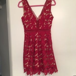Red  and Nude Lace Dress